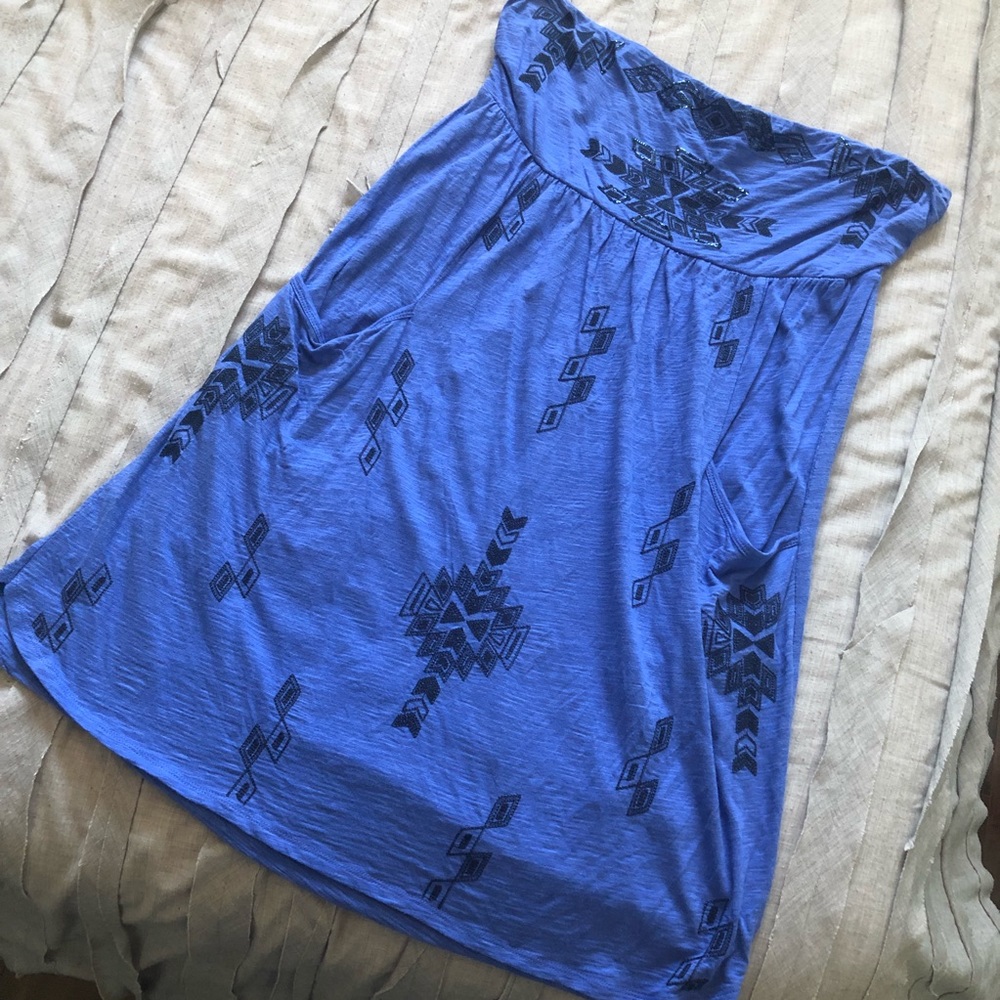 🔹EXPRESS BLUE AZTEC PRINT STRAPLESS DRESS🔹